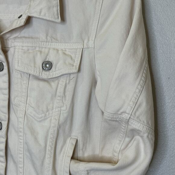 Free People Jean Jacket Size Medium Off‎ White Denim Button Front Long Sleeve - Picture 3 of 8